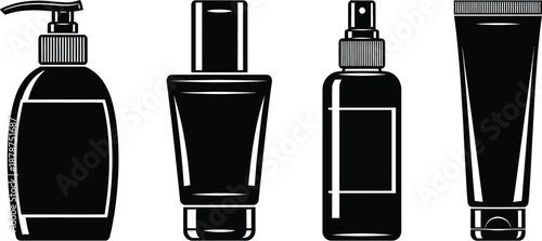 Black cosmetic containers, lotion, cream