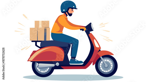 Delivery Man Riding Scooter with Packages.