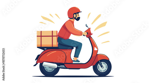 Delivery Man Riding Scooter with Package.
