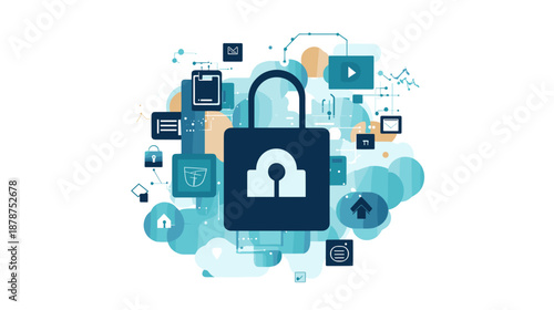 Digital Lock Security Protection Concept Illustration.