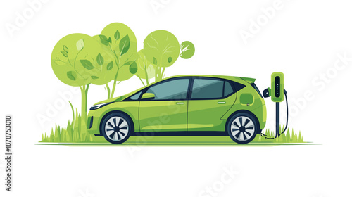 Electric Car Charging at Green Station.