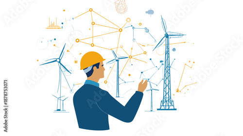 Engineer Inspecting Wind Turbines for Renewable Energy.