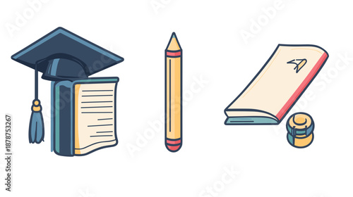 Graduation Cap Book Pencil Stationery.