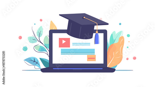 Graduation Cap on Laptop Computer Screen.