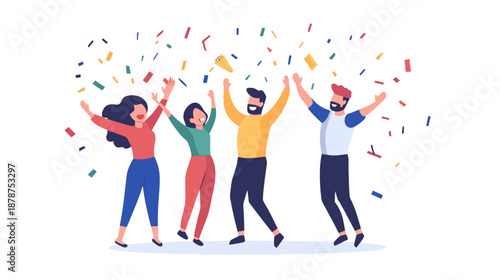 Group of People Celebrating with Confetti.