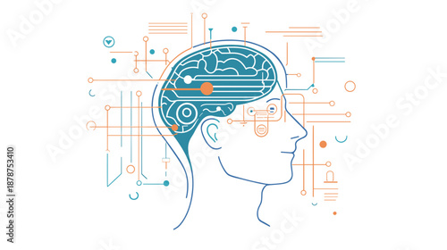 Human Head with Circuit Brain Illustration 1.