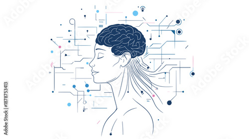 Human Head with Circuit Brain Illustration.