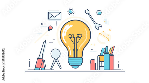 Illustration of Light Bulb with Tools.