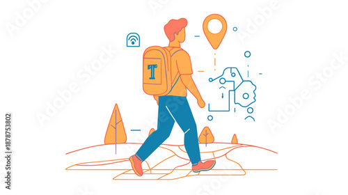 Man Hiking with Backpack and Map.