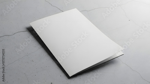 Blank white bi-fold brochure or greeting card mockup on a textured gray concrete surface.
