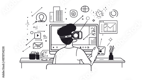 Man Wearing Virtual Reality Headset Working 1.