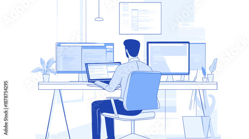 Man Working on Computer at Desk 1.