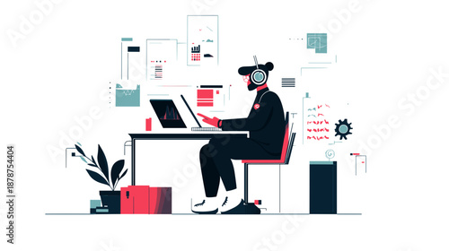 Man Working on Laptop at Desk 2.