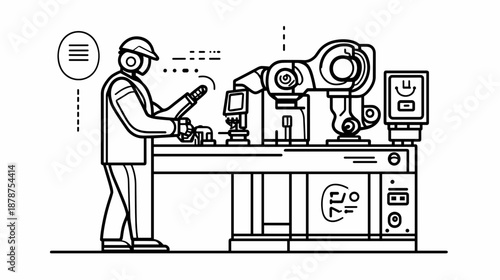 Man Working on Industrial Machinery Equipment.