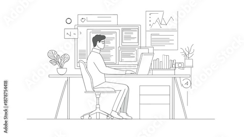 Man Working on Laptop at Desk 3.