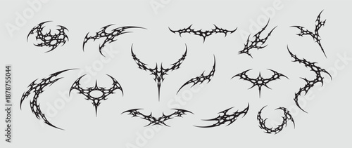 Neo Tribal Skeletal Web Sigilism: Asymmetrical Cyber Gothic Vector, Sharp Acid Venom Lines, Abstract Bone Spider Aesthetic for Dark Metal Streetwear and Cyberpunk Techwear Graphic Design.