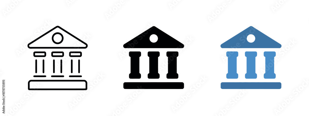 Fototapeta premium Bank Icon Vector Representing Financial Institution Building with Columns for Banking, Finance, Investment, Credit, and Money Management in Business and Fintech UI Design