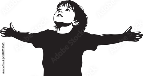 Silhouette of a child with arms outstretched upwards freely