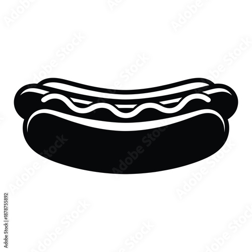 Classic hotdog in bun Vector, Silhouette, Illustration