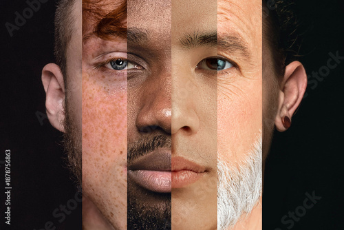 Tableau sur toile Split face portrait representing multicultural diversity themes