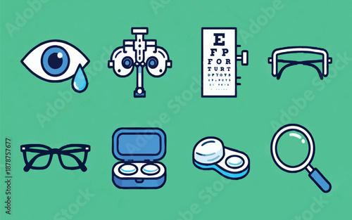 Ophthalmology and medical eye care vector icon set.Print