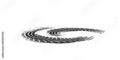 Tire track. Car, bike, motorcycle tyre mark with grunge effect isolated on white background. Wheel footprint on the road. Top view of rubber protector mark