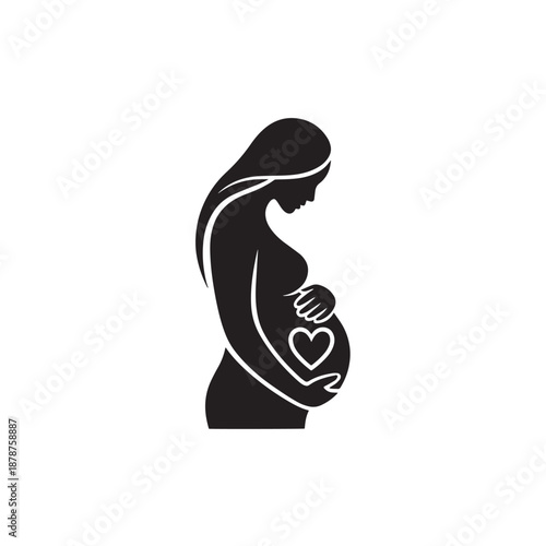 Minimalist Pregnant Woman Silhouette Logo Motherhood And Love Symbol