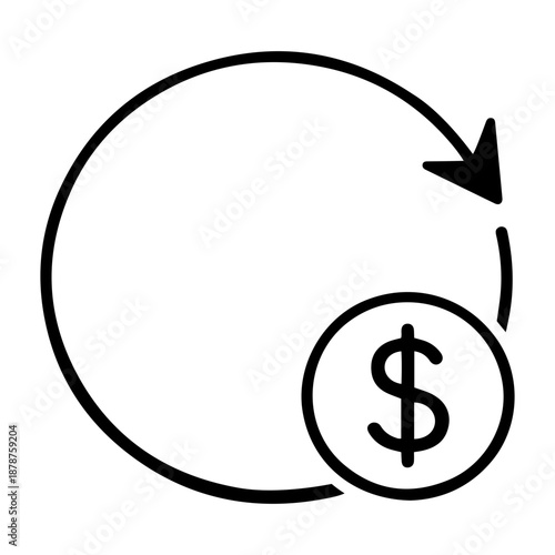 Minimalist black and white line icon representing financial cycle, money flow, investment return