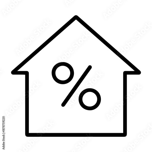 Minimalist black line house icon with percentage symbol for mortgage and housing market