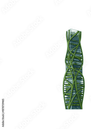 Metabolic Architecture Silhouette, Bio Integrated Skyscraper with Green Vines, Sustainable Urban Design and Future City Concept Vector