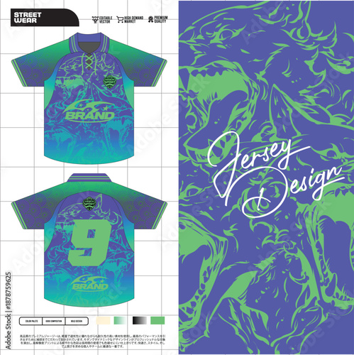 bstract Sports Jersey Vector Template with Modern Geometric Pattern