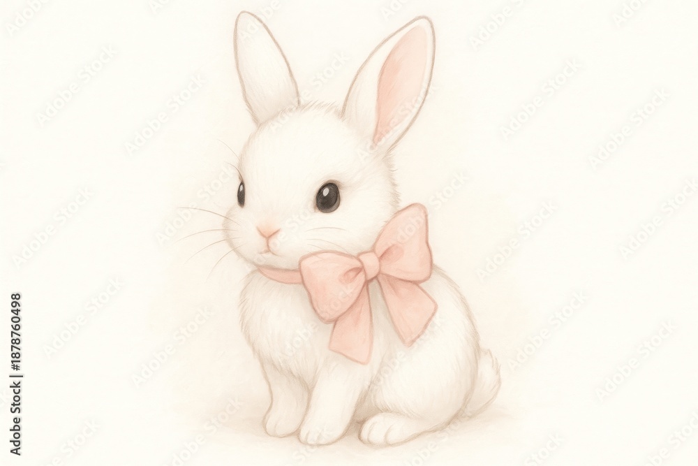Fototapeta premium Adorable bunny with pink bow.