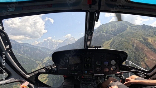 Photos View from helicopter cockpit over the Alps, Switzerland, scenic landscape