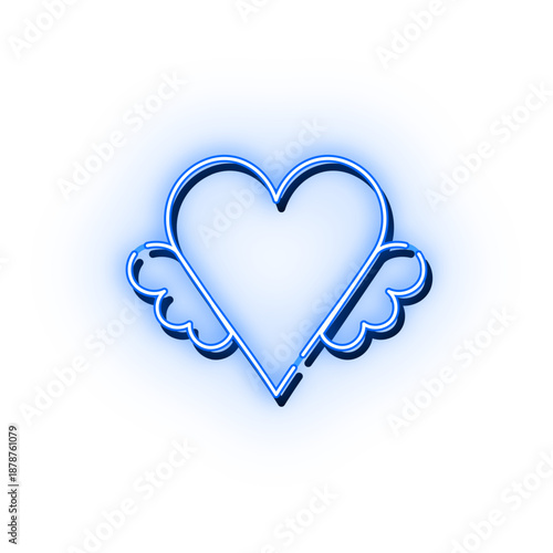 羽付きシンプルネオンハートマーク ブルー
