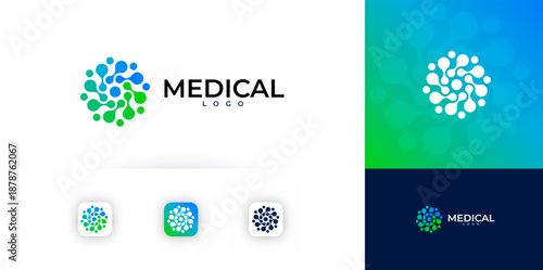 Medical Abstract Circle Connect Dots Wheel Logo Design, Future Medicine Care Hospital Logotype. Health Science Research Pharmacy Lab Icon. Healthcare Diagnostic Clinic Emblem. Vector Illustration