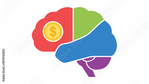 Colorful brain illustration with dollar coin for finance concepts