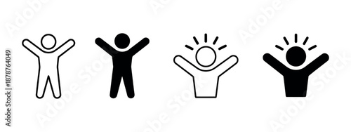 Happy Person Icon with Raised Arms Vector Representing Success, Celebration, Achievement, and Positive Emotion for Business and UI Design
