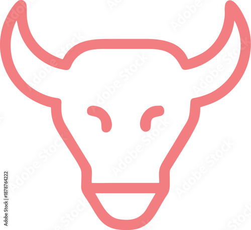 Minimalist pink bull head vector icon for finance and zodiac design.