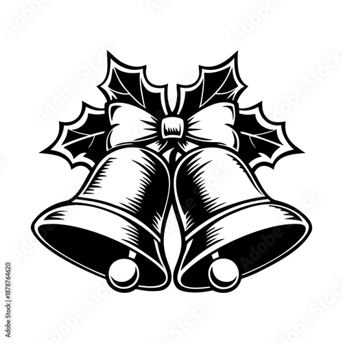 Christmas Bells with Holly and Bow