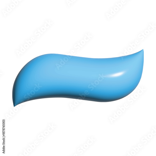 3D blue toothpaste, gel or cosmetic cream smear, abstract glossy wave shape for packaging, print and product design, vector illustration, isolated on white background, EPS 10