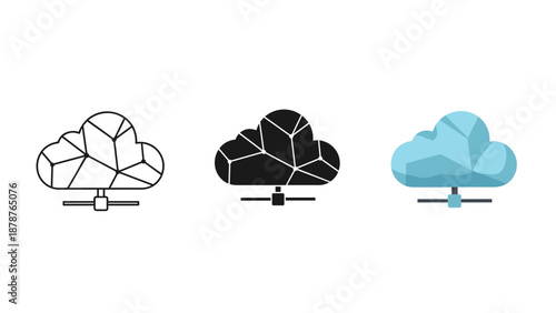 Cloud storage icons in black white and blue on a plain background