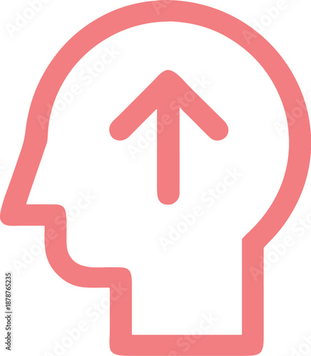 Minimalist human head with upward arrow, symbolizing growth and positive thinking.