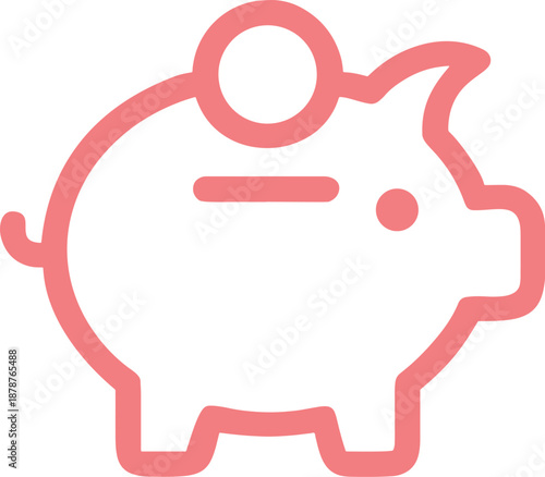 Minimalist pink piggy bank icon for financial savings and investment concepts.