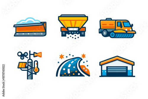Winter road maintenance icons set