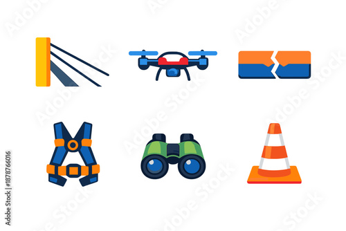 Set of icons representing safety and surveillance equipment