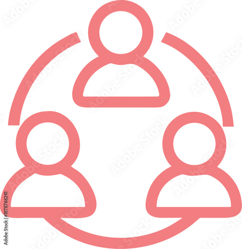 Modern minimalist pink people network icon for business collaboration and social connection.