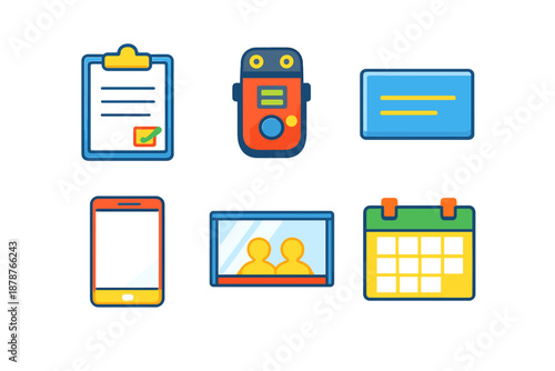 Set of 6 business icons with glowing effect
