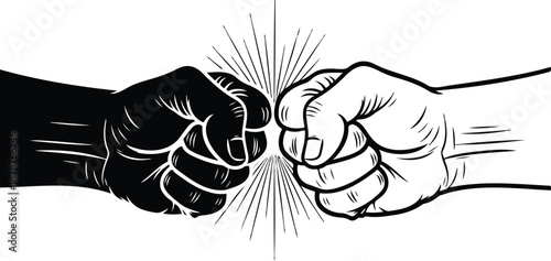 A striking illustration depicts two hands colliding in a powerful fist bump