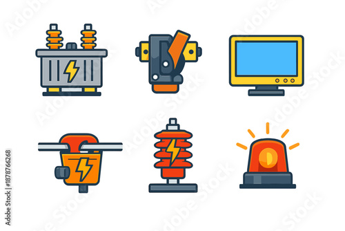 Electrical equipment icons set on a dark background
