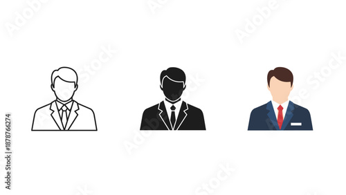 Diverse professional icons silhouette black solid and full color business man profiles representing user